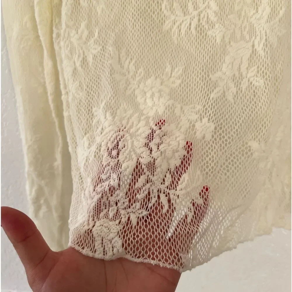 Free People Romantic lace detail mesh boho off white top S